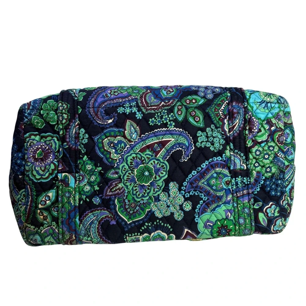 Vera Bradley Quilted Tote Bag Emerald Paisley Print Top Zip Shoulder Bag - Picture 4 of 12